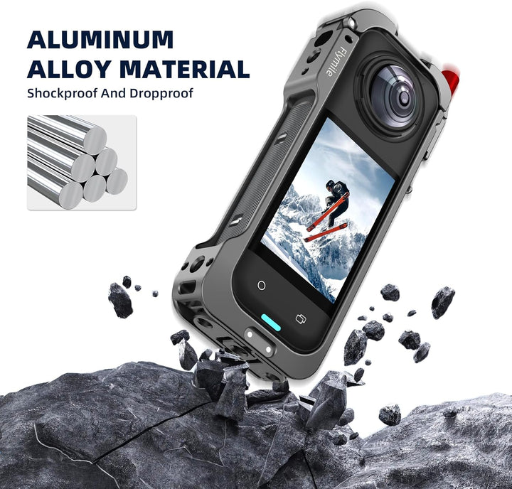 Metall-Schutzgehäuse für Insta360 X5, Schutzrahmen Case Cage Aluminiumrahmen mit Silikon-Objektivsch