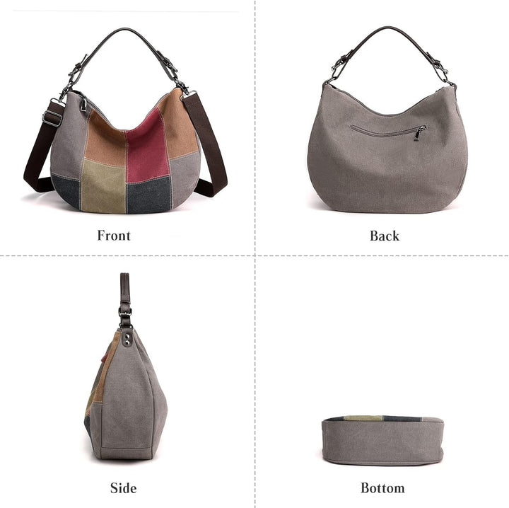 PORRASSO Retro Schultertasche Canvas Umhängetasche Damen Handtasche Hobotasche Crossbody Bag für Arb