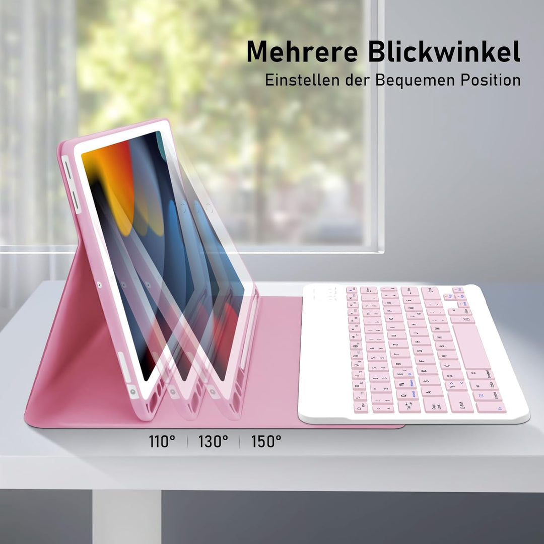 Hofsos Hülle mit Tastatur für iPad 10.2 Zoll 9 Generation 2021 - QWERTZ Layout Keyboard, Magnetische