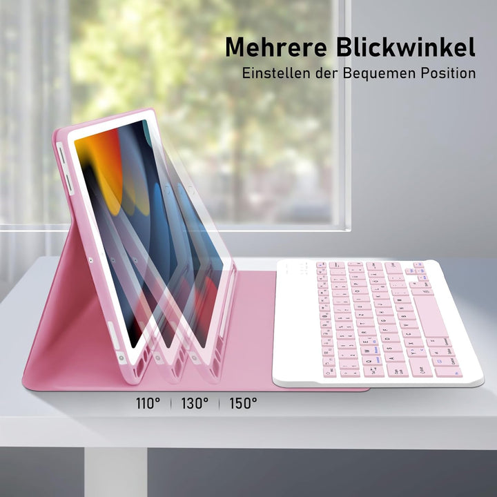 Hofsos Hülle mit Tastatur für iPad 10.2 Zoll 9 Generation 2021 - QWERTZ Layout Keyboard, Magnetische