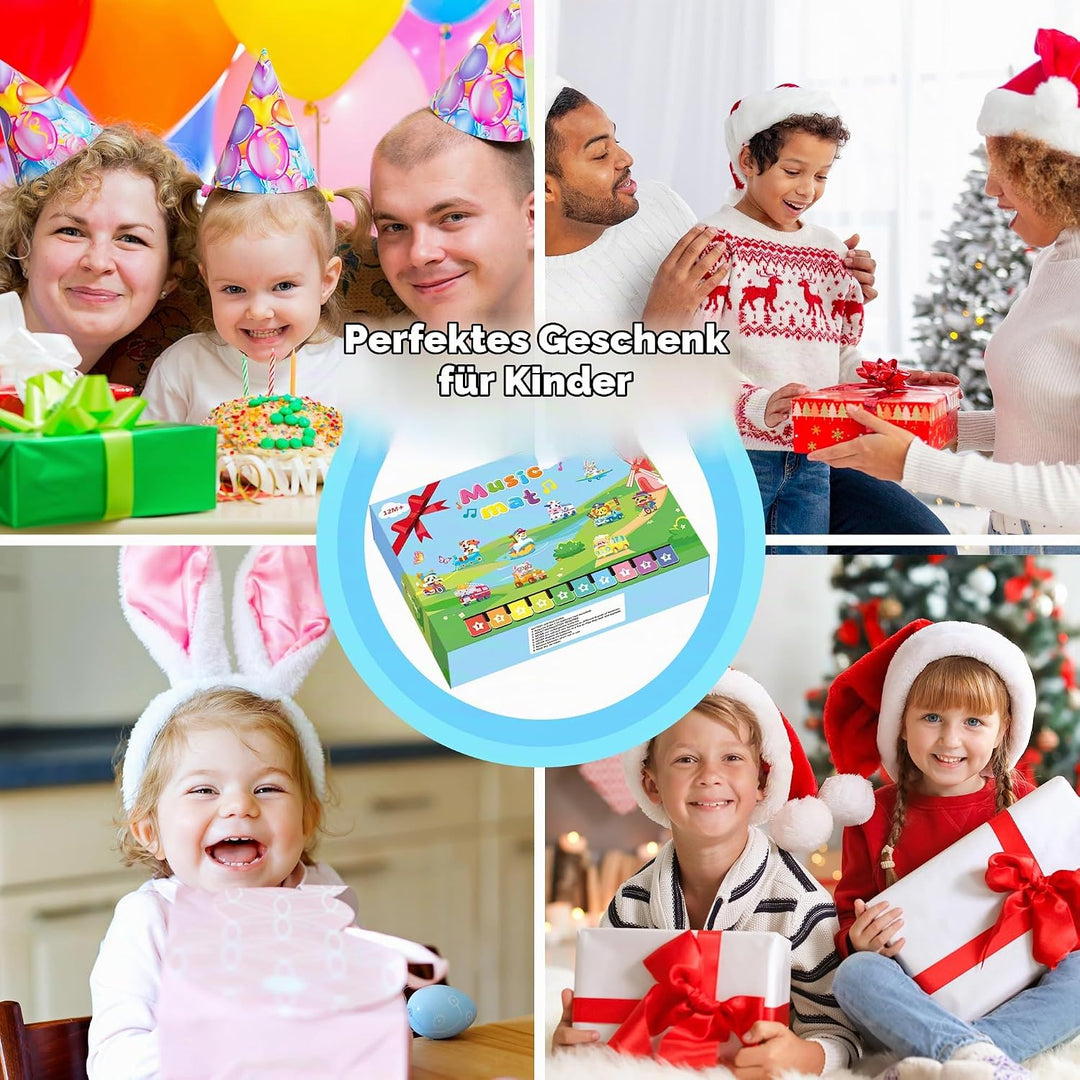 MOMUSE Baby Spielzeug ab 1 Jahr mit 80 Tönen, Grosse Musikmatte mit 10 Tiere &amp; 10Autos, Klaviermatte