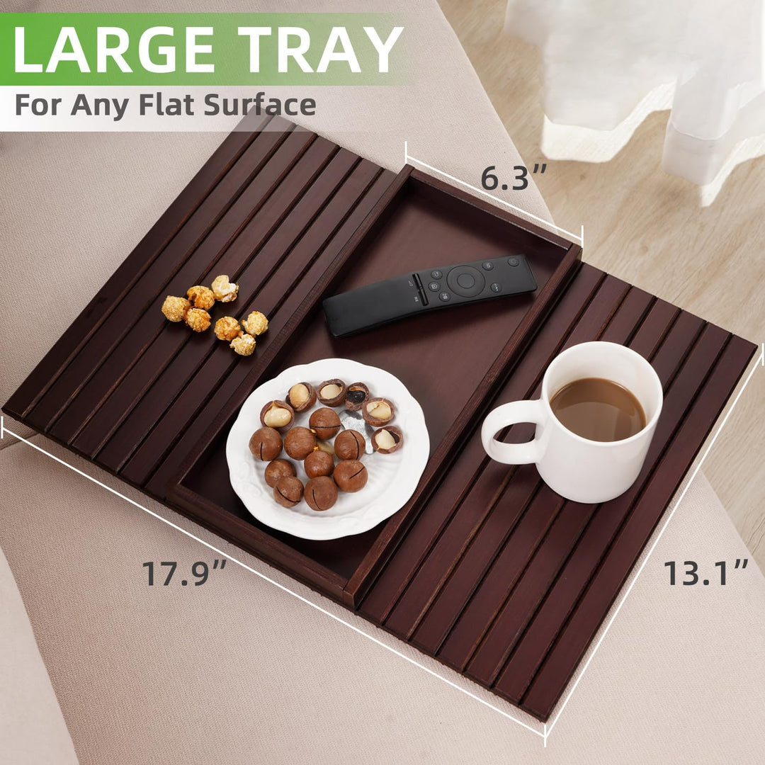 GEHE Natural Bamboo Sofa Arm Tray, Sofa Tray Table for Couch, Sofa Armrest Tray Table Anti-Slip Sofa
