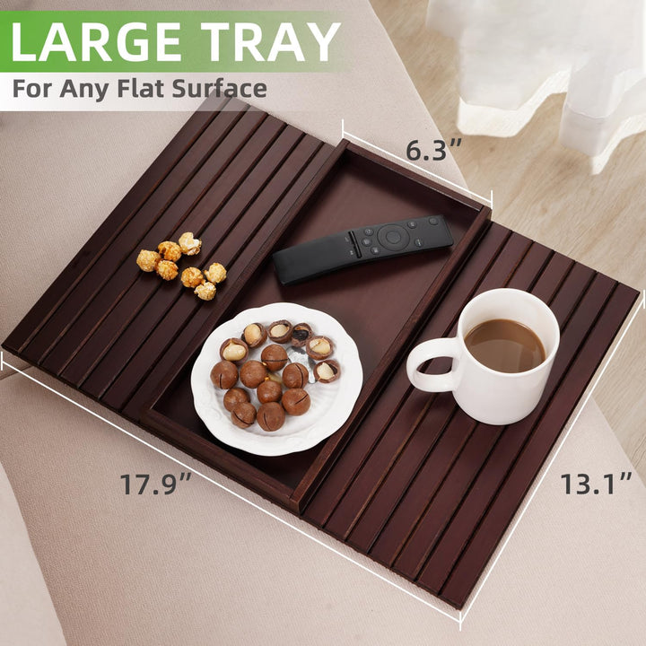 GEHE Natural Bamboo Sofa Arm Tray, Sofa Tray Table for Couch, Sofa Armrest Tray Table Anti-Slip Sofa