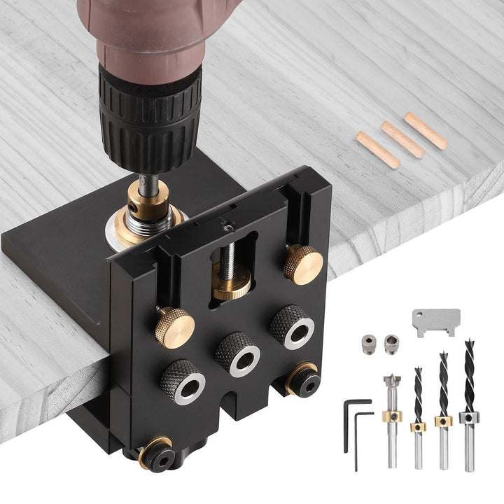 Ampvolts 6/8/10/15mm Holzdübel Bohrschablone Möbelbau - 3 in 1 Bohrlehre für Die Holzbearbeitung Exa