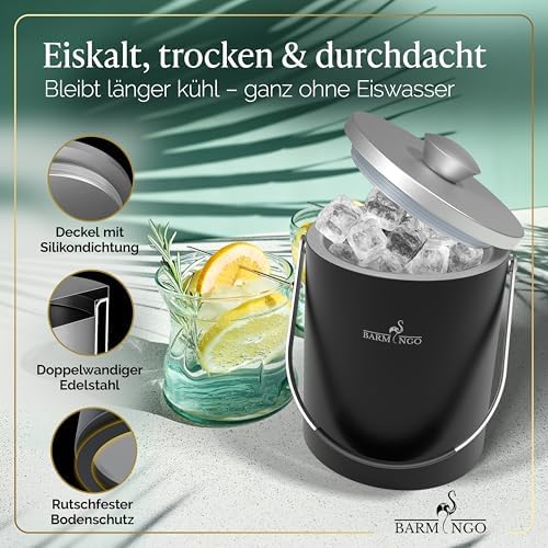 SPAR-SET: Eiswürfelbehälter & Weinkühler Set | 2l Eisbehälter Set mit Sieb, Eiswürfelform, Zange | S