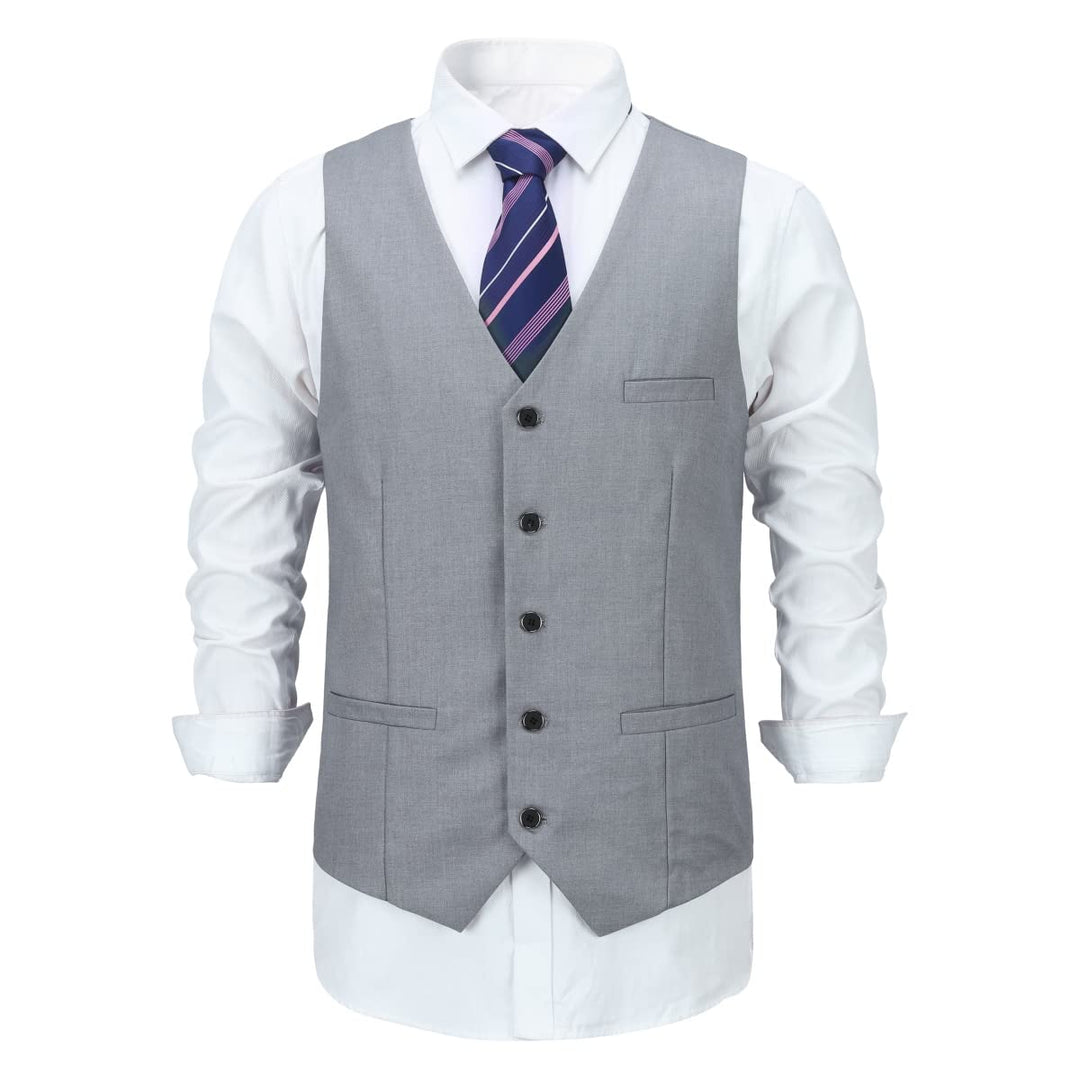 Allthemen Herren Weste V Ausschnitt Einreiher Gilet Slim Fit Business Anzugweste Western M Hellgrau,