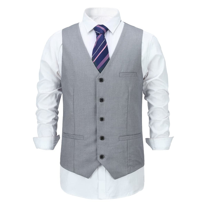 Allthemen Herren Weste V Ausschnitt Einreiher Gilet Slim Fit Business Anzugweste Western M Hellgrau,