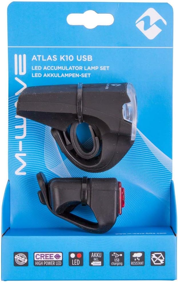 Messingschlager Fahrrad LED Akkulampenset M-Wave schwarz, USB, mit K~