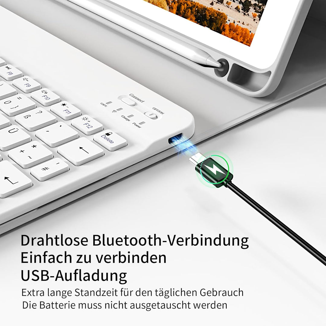 hülle mit Tastatur für iPad 9/8/7 Generation (2021/2020/2019) 10,2 Zoll, weiche TPU-Rückseite mit St