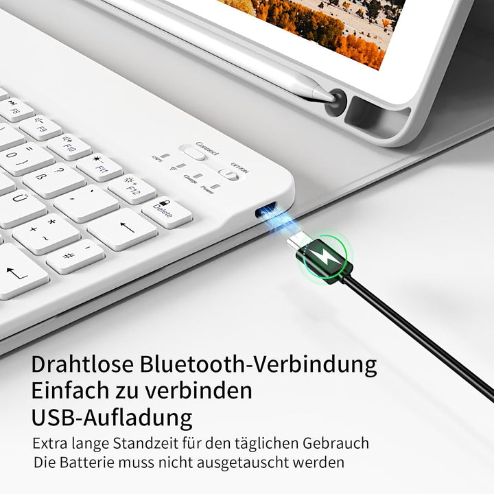 hülle mit Tastatur für iPad 9/8/7 Generation (2021/2020/2019) 10,2 Zoll, weiche TPU-Rückseite mit St
