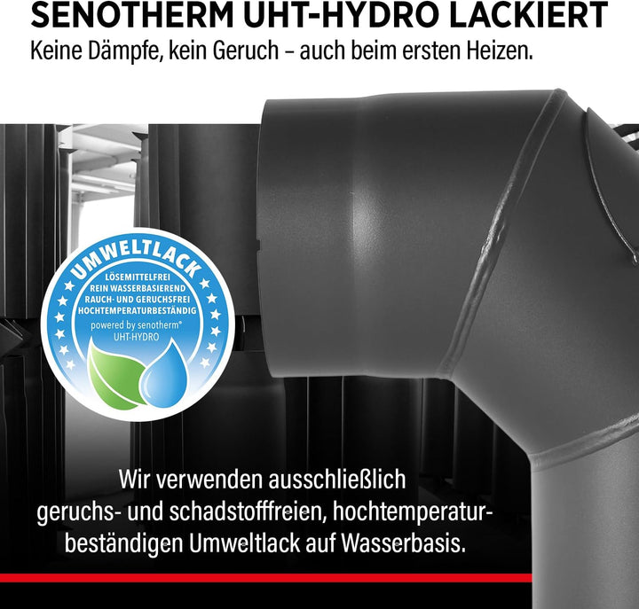 BERTRAMS Ofenrohr 150mm Ø Bogen mit Tür Gussgrau | Stahlrohr mit 90° Winkel | Feuerrohr aus Stahlble