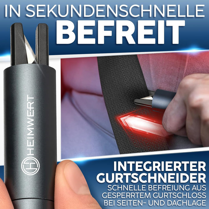Notfallhammer Gurtschneider - Notfall Hammer mit Testglas zum Üben - Zerstört insbesondere Verbund S