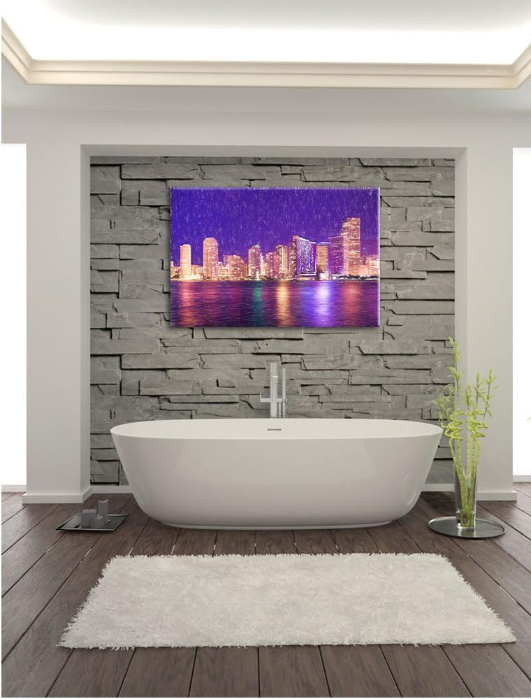 Pixxprint Skyline von Miami Florida als Leinwandbild/Grösse: 100x70 cm/Wandbild/Kunstdruck/fertig be