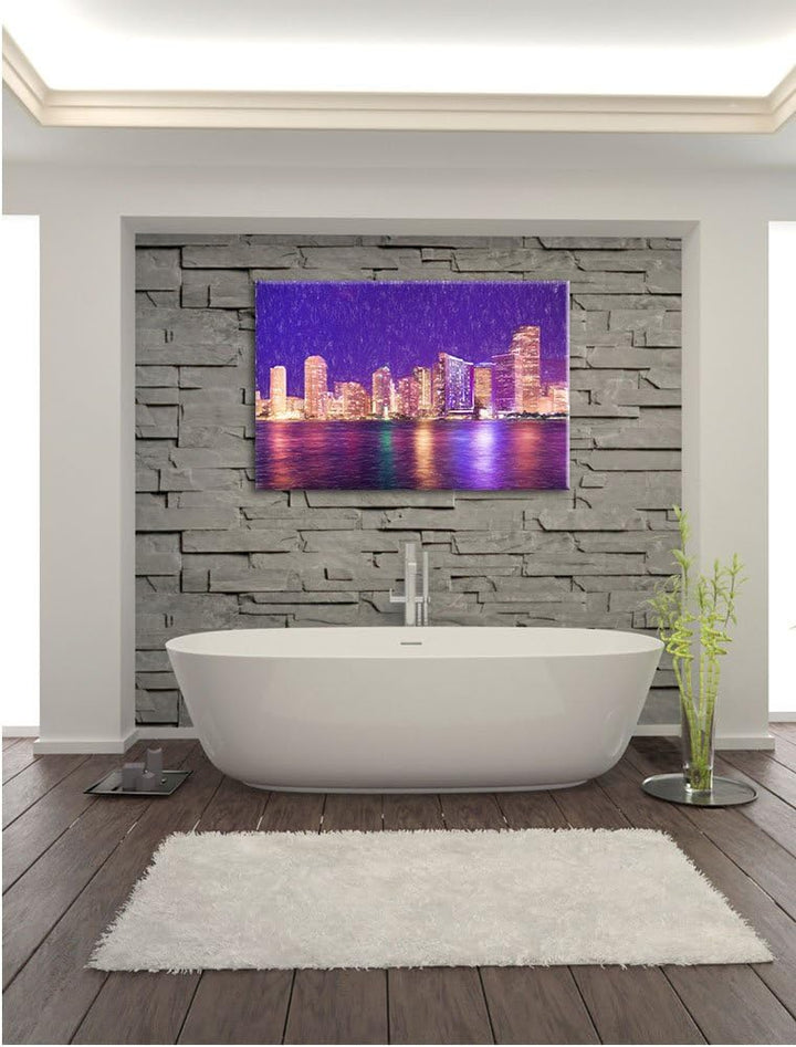 Pixxprint Skyline von Miami Florida als Leinwandbild/Grösse: 100x70 cm/Wandbild/Kunstdruck/fertig be