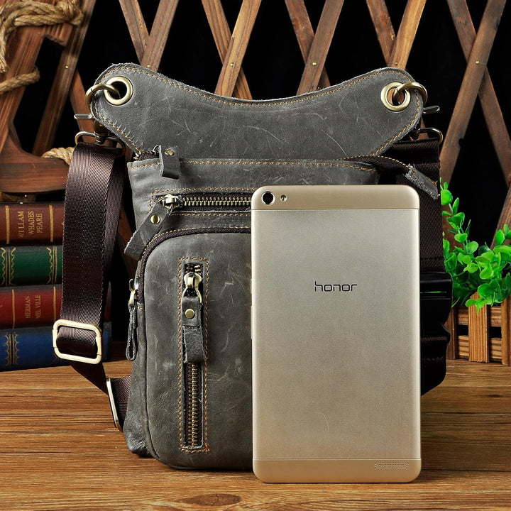 Le'aokuu Herren Leder Motorrad Hüfttasche Messenger Schulter Drop Leg Bag 211-11 2 Grau, 211-11 2 Gr