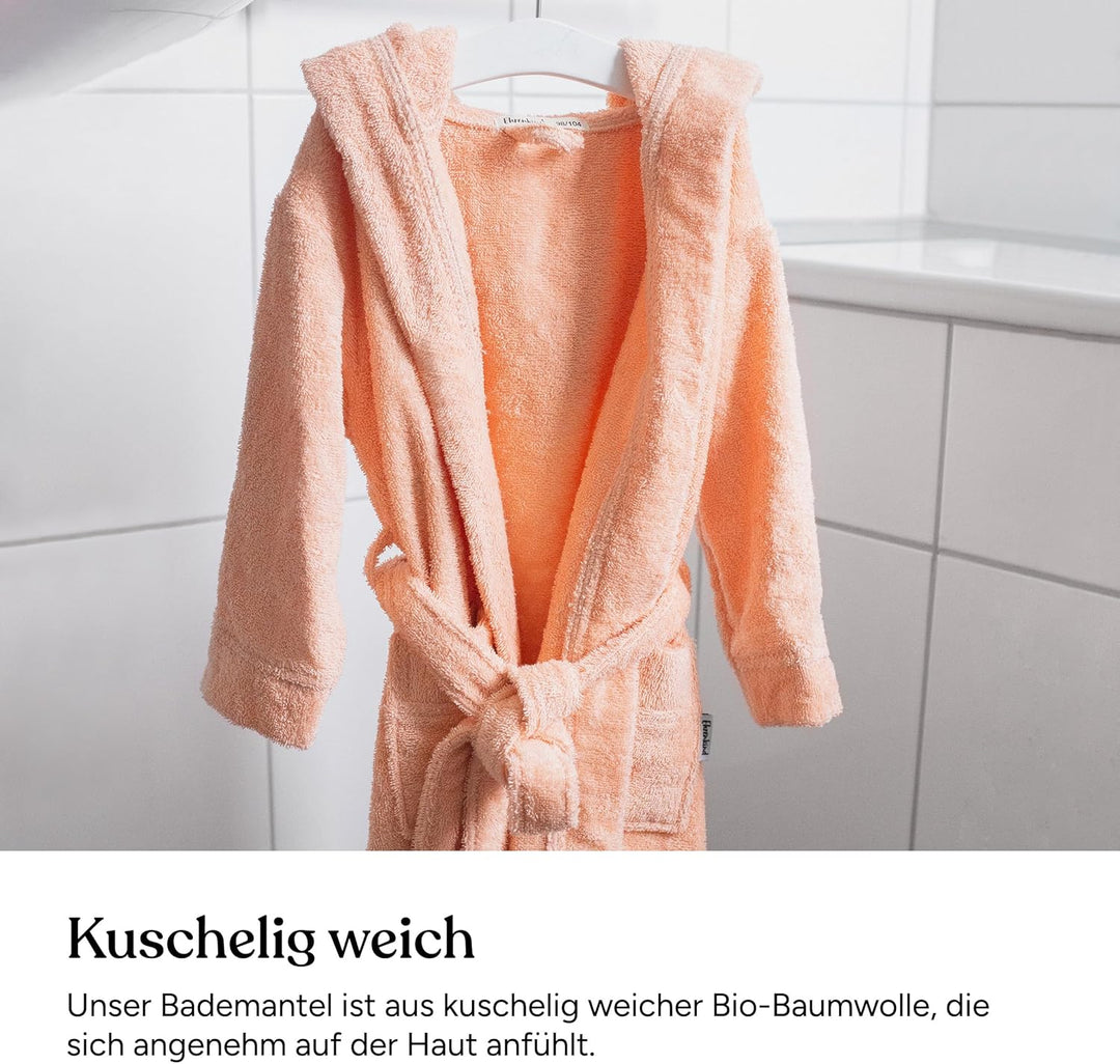 Ehrenkind® Bademantel Kinder mit Kapuze 100% Bio-Baumwolle | Kinderbademantel | Junge Mädchen Coral