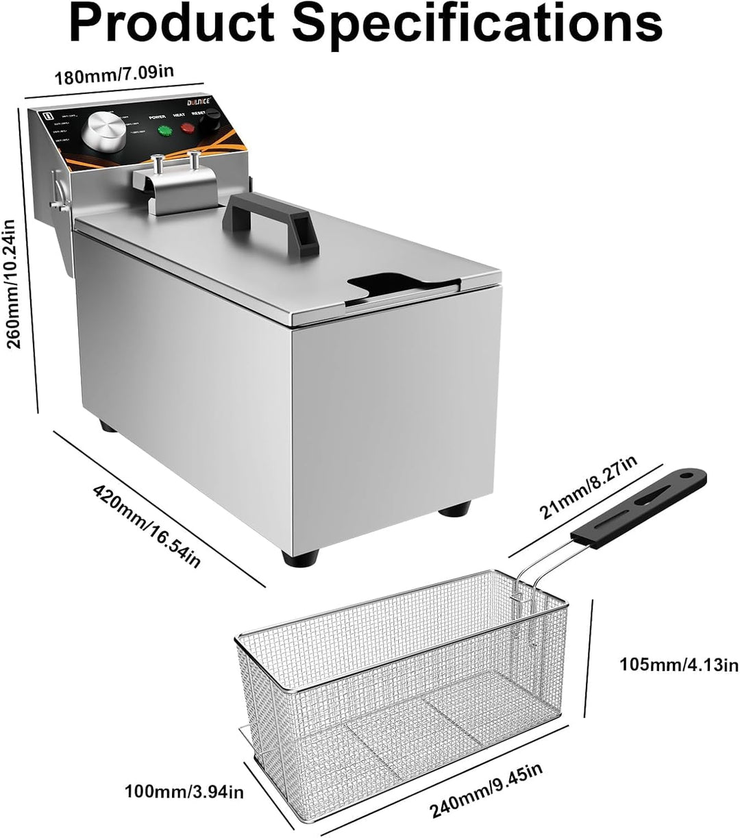 3.5L Gastro Friteuse,Professionelle Elektrische Fritteuse Temperaturregelung 60–200 °C Schnelle Aufh