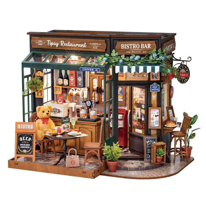 Rolife Puppenhaus Tipsy Restaurant DIY Miniatur Haus Kit Miniatur Café Puppenhaus Modellkit Wohnkult