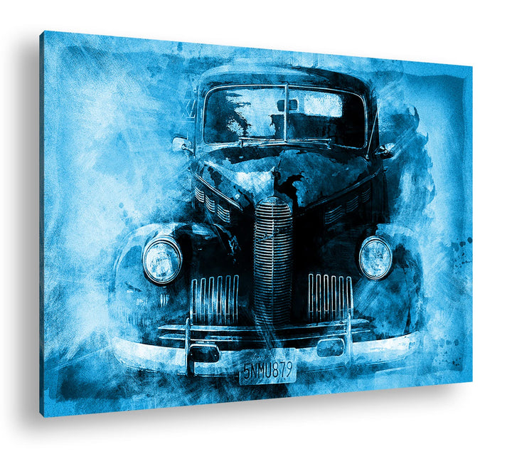 deyoli gezeichneter alter Oldtimer Format 100x70 Effekt: Monocrome Blau als Leinwandbild, Motiv fert