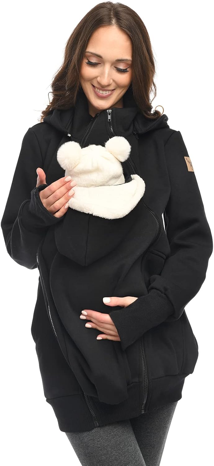 MijaCulture 3in1 Tragejacke Umstandspullover für Tragetuch für Babytrage Kängurujacke 4132 Schwarz M