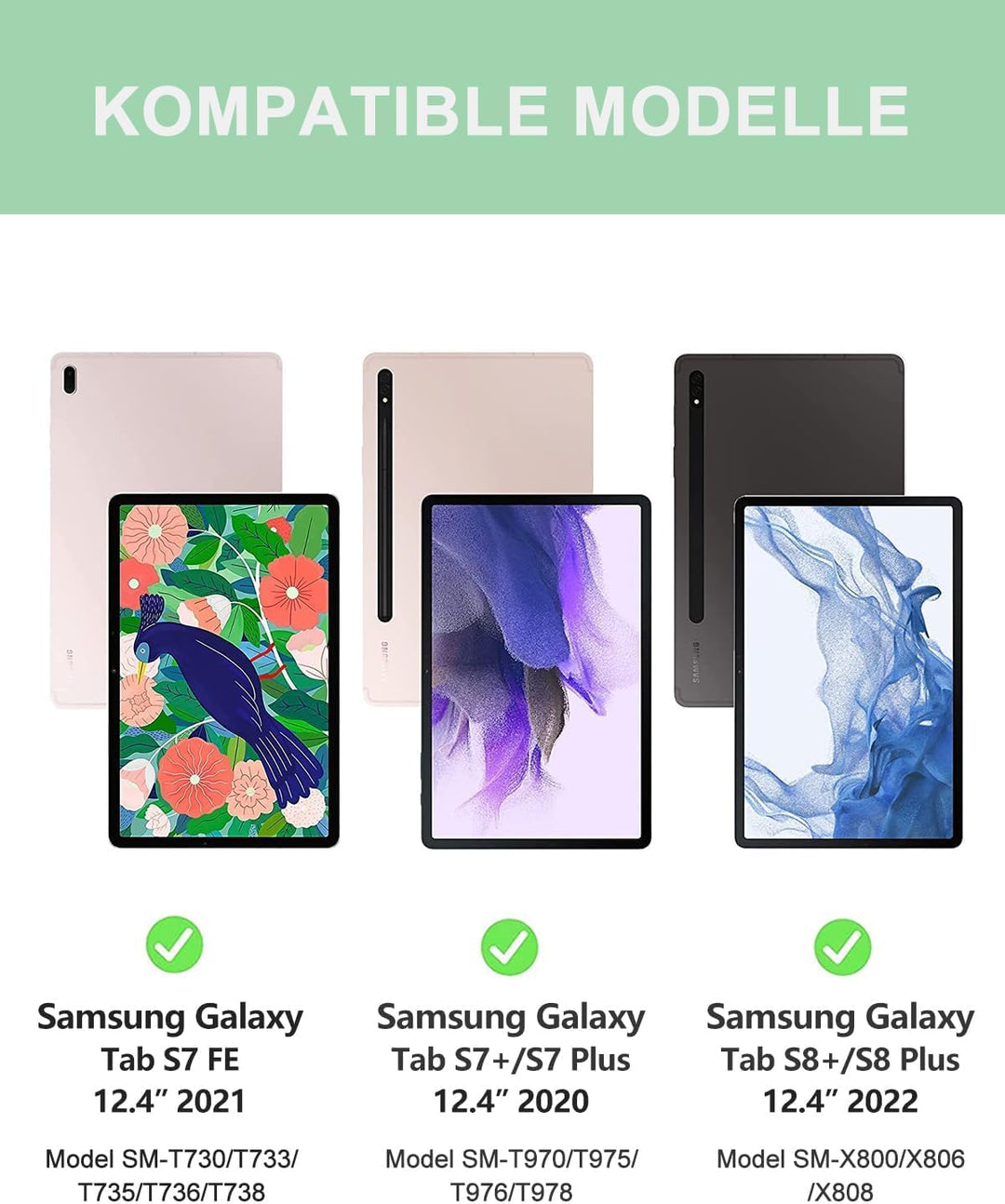 IVEOPPE Samsung Galaxy Tab S7 Fe Tastatur, Tastatur Hülle für Samsung Galaxy Tab S7 FE/S7+/S8+ 12.4'