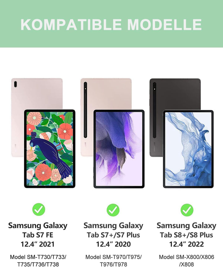 IVEOPPE Samsung Galaxy Tab S7 Fe Tastatur, Tastatur Hülle für Samsung Galaxy Tab S7 FE/S7+/S8+ 12.4'