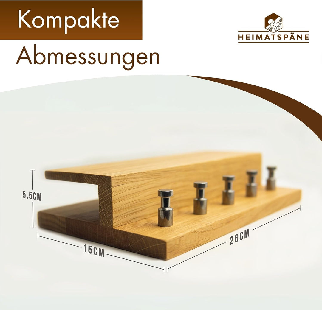 Heimatspäne Schlüsselbrett Holz – Hochwertige Edelstahlhaken und echtes Eichenholz – handgemachtes S