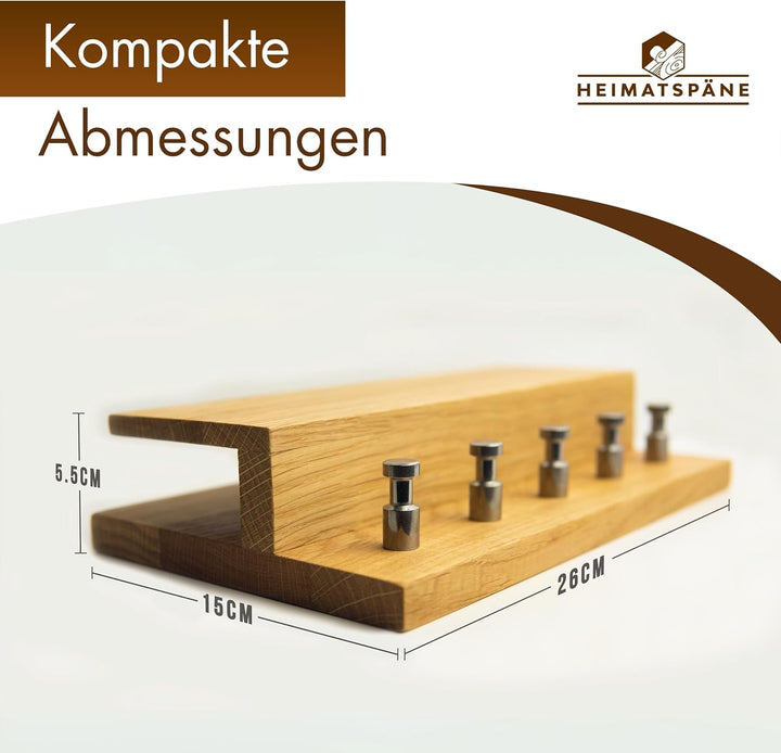 Heimatspäne Schlüsselbrett Holz – Hochwertige Edelstahlhaken und echtes Eichenholz – handgemachtes S