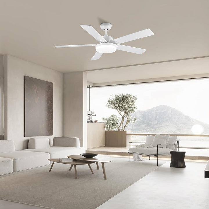 Newday 132cm Grosse Deckenventilatoren Weiss mit Beleuchtung und Fernbedienung Leise, 5 Flügel, Dimm