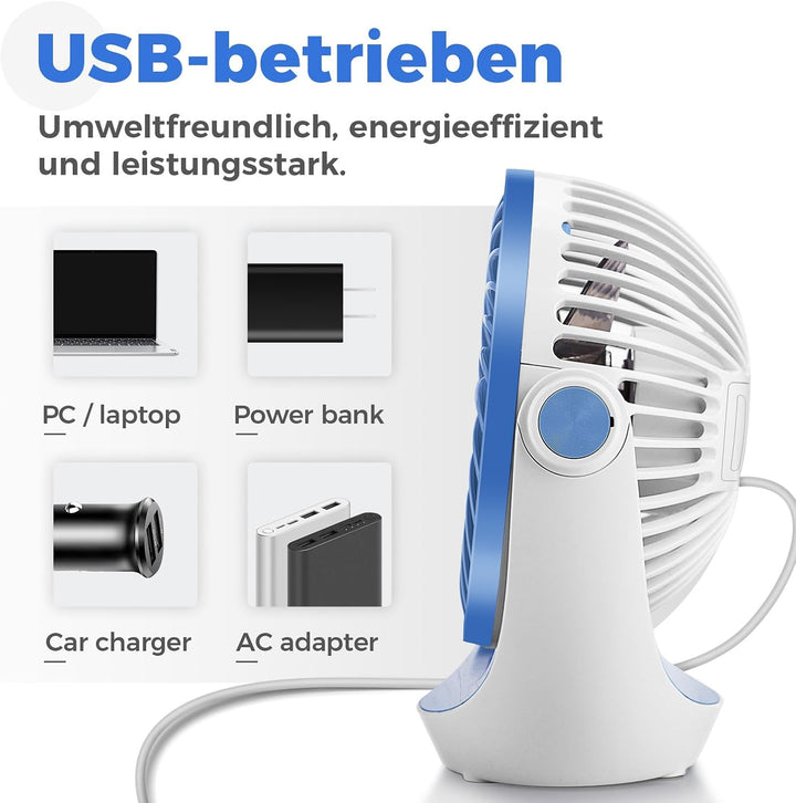 OCOOPA USB Ventilator, Ventilator klein Tischventilator mit starkem Luftstrom und Leise Betrieb 3 Ge