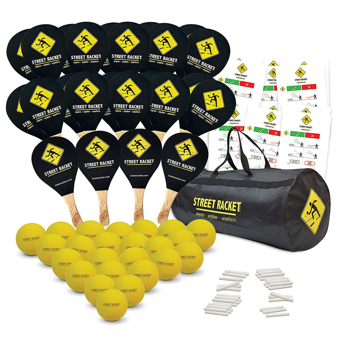 Street Racket Schulset, 24 Holzschläger, 24 Softbälle, Strassenmalkreide zur Spielfeldmarkierung, ve