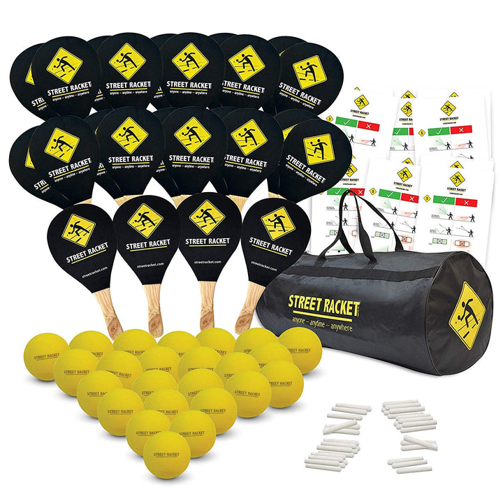 Street Racket Schulset, 24 Holzschläger, 24 Softbälle, Strassenmalkreide zur Spielfeldmarkierung, ve