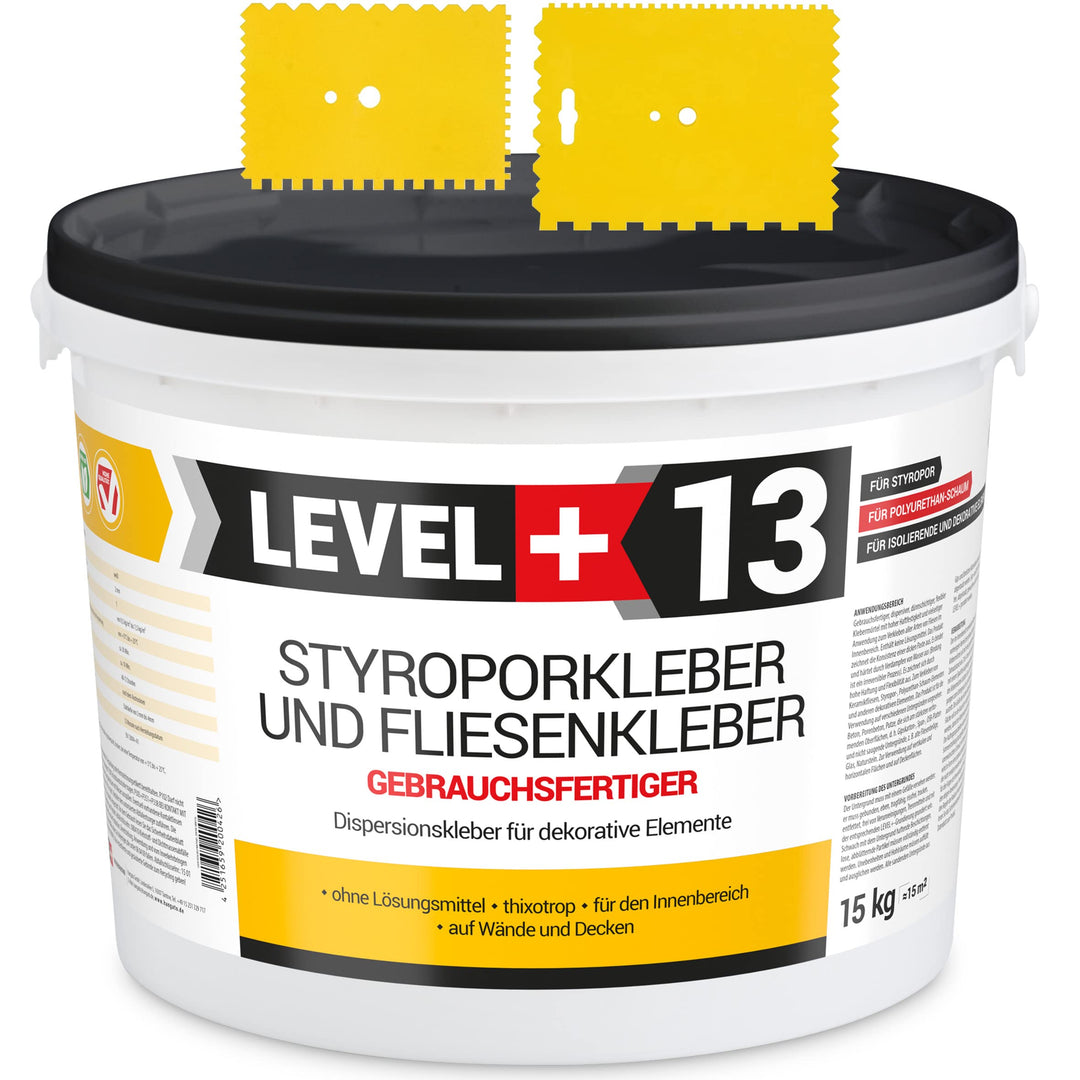 Styroporkleber 15kg + 2St. Zahnspachtel Kunstoff, Korkkleber Renoviervlies Dispersionkleber Flisenkl