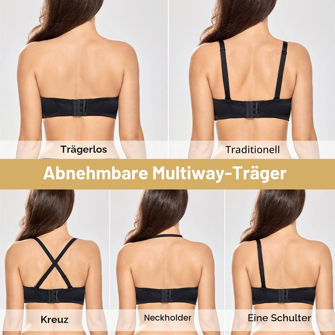 DELIMIRA Damen Trägerloser BH mit bügel Grosse Grössen Seamless Dirndl BH mit Geformte Cups 70C Schw