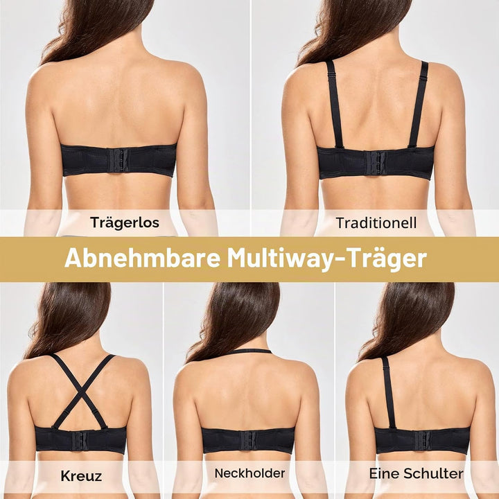 DELIMIRA Damen Trägerloser BH mit bügel Grosse Grössen Seamless Dirndl BH mit Geformte Cups 70C Schw