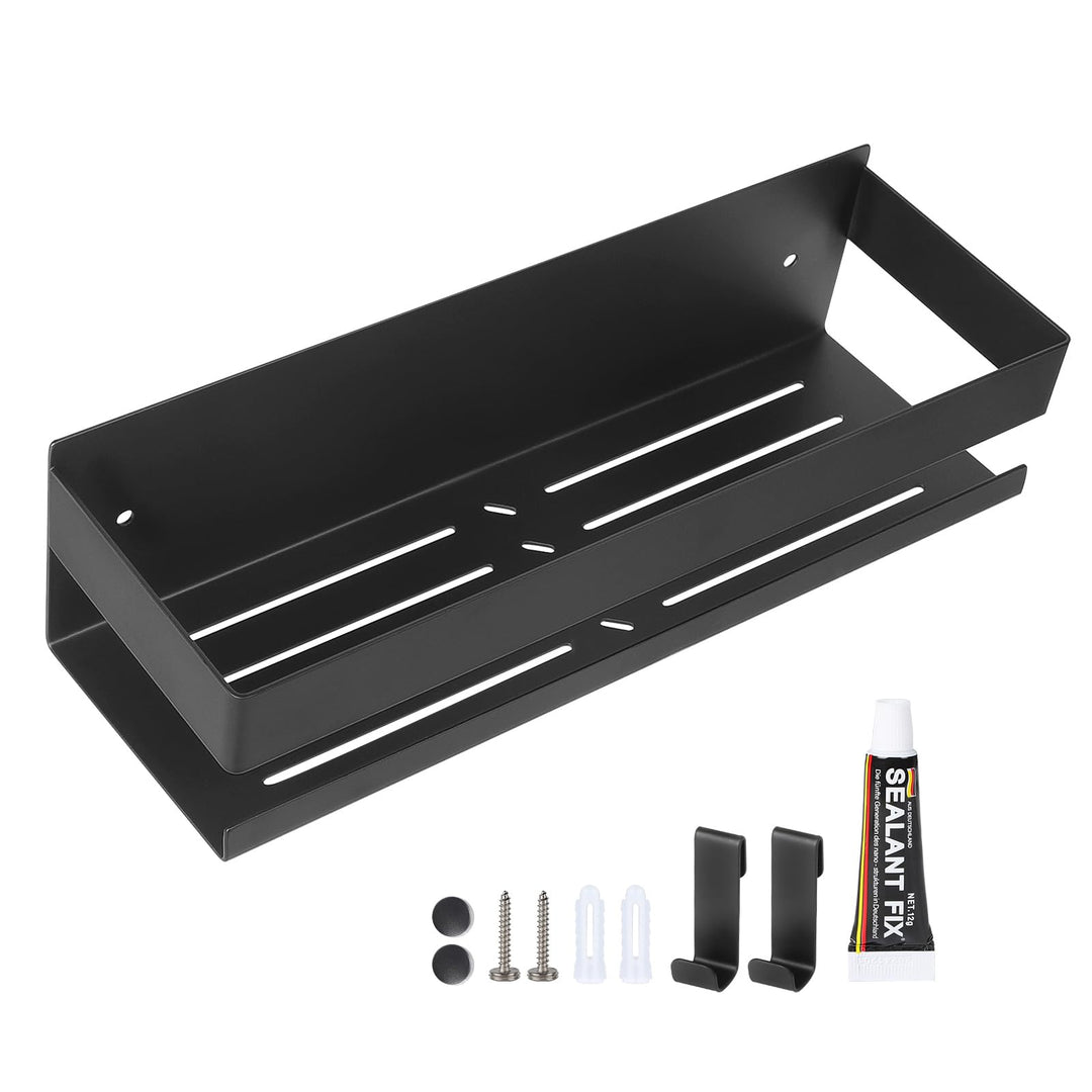 Duschablage Ohne Bohren 30CM 7.5cm Hoch, Duschregal Wand Edelstahl Badregal mit 2 Haken, Duschkorb S