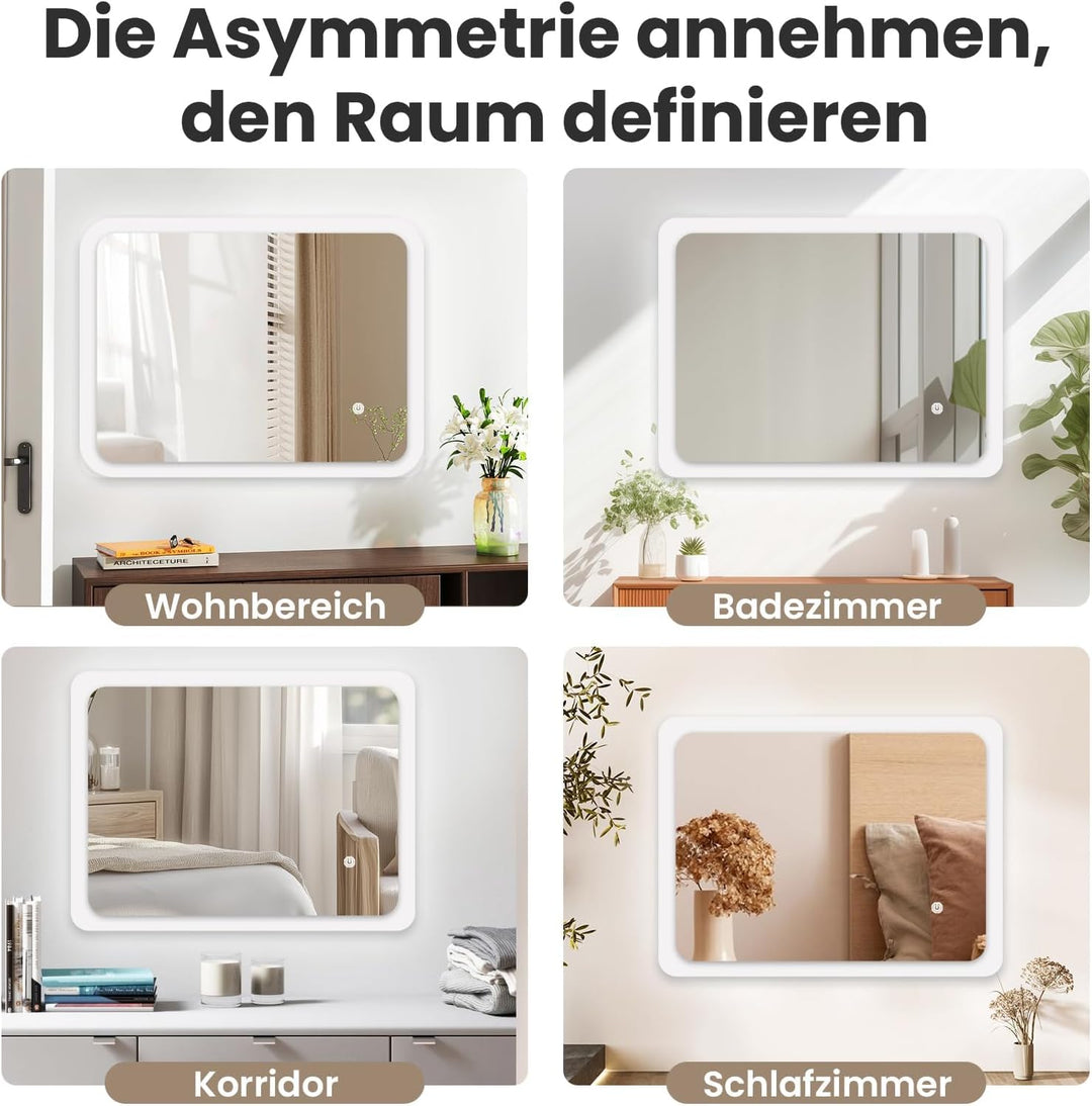 Trintion LED Badspiegel 50x70cm mit Beleuchtung, Wandspiegel mit Touch-Schalter, Energiesparender Qu