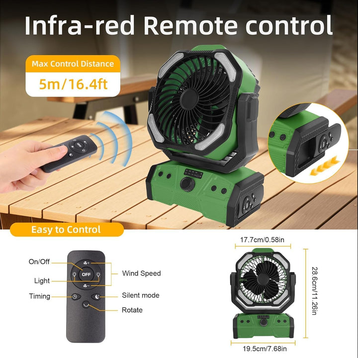 ELZO 30000mAh Camping Ventilator, Wiederaufladbarer Tischventilator USB Ventilator mit LED Licht & H
