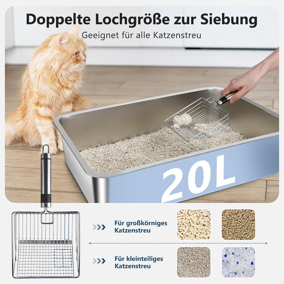FURTIME Katzenklo Edelstahl XL, Katzentoilette Edelstahl 30L Katzenklo Gross mit Katzenstreuschaufel