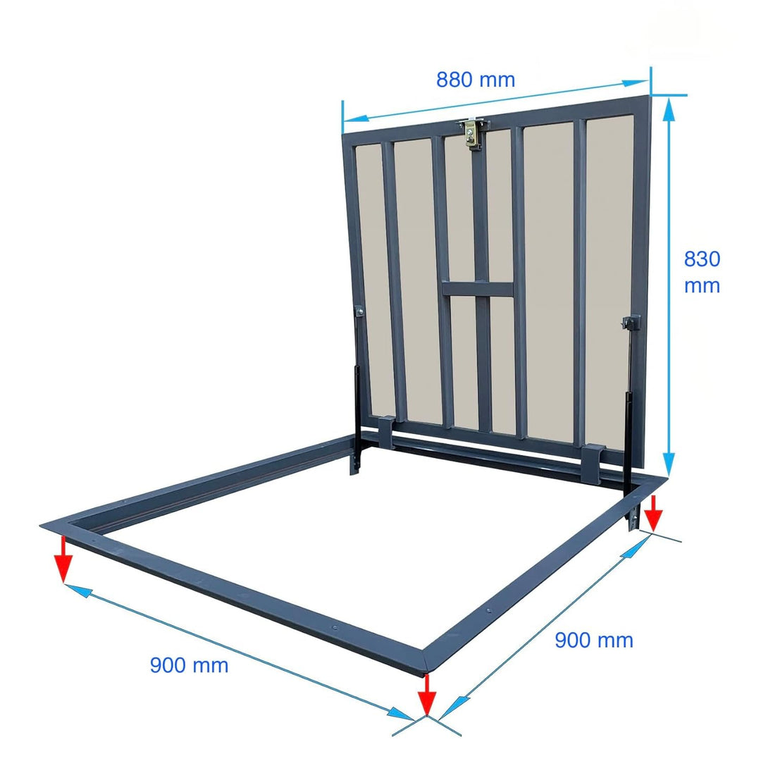 Schachtabdeckung 900 x 900 mm Seitenscharniere, Bodenluke Schachtdeckel Revisionsschacht Kanalschach