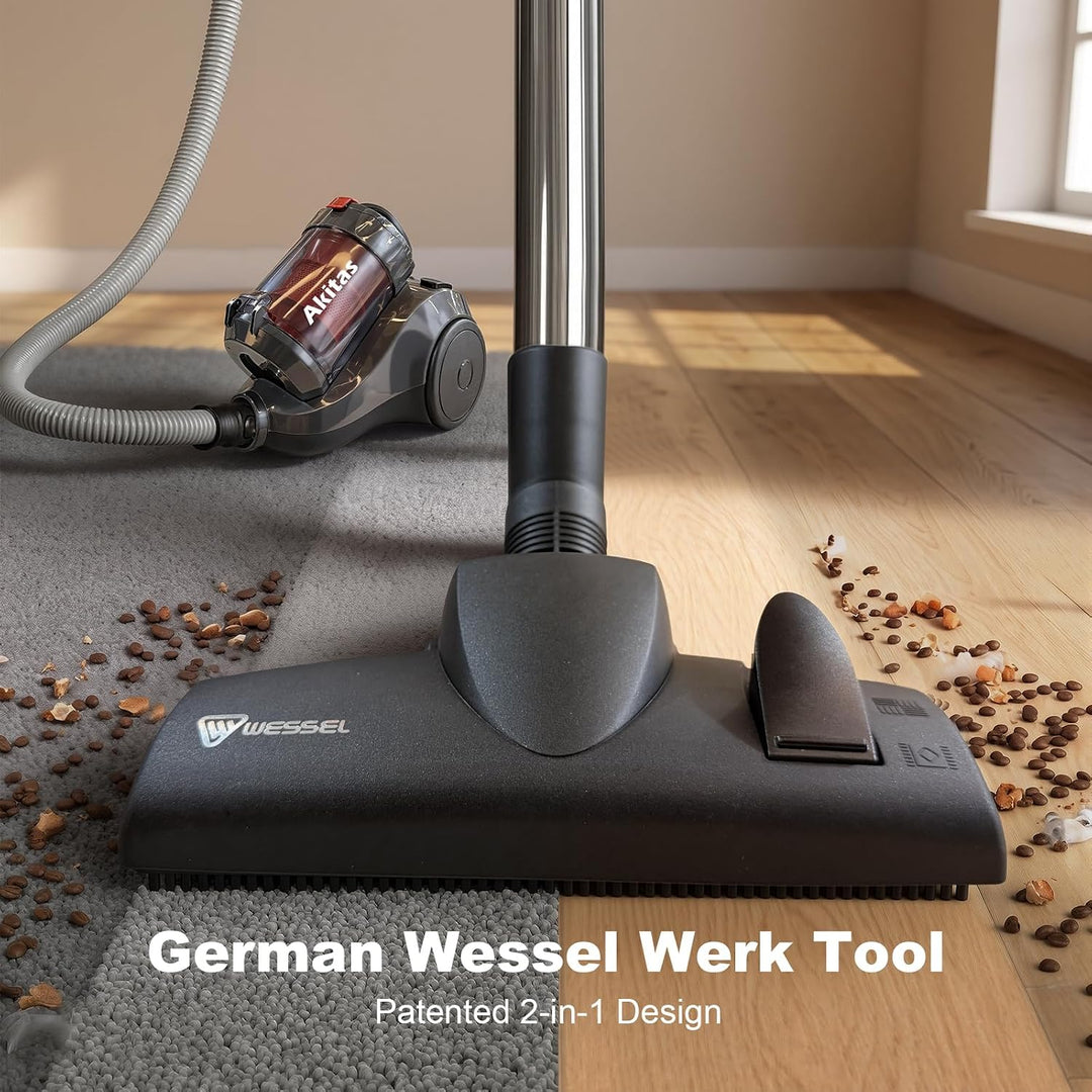 Akitas 800W Leistungsstarker beutelloser Zylinderstaubsaugerstaubsauger,Düsenkopf Hartbodenteppich T