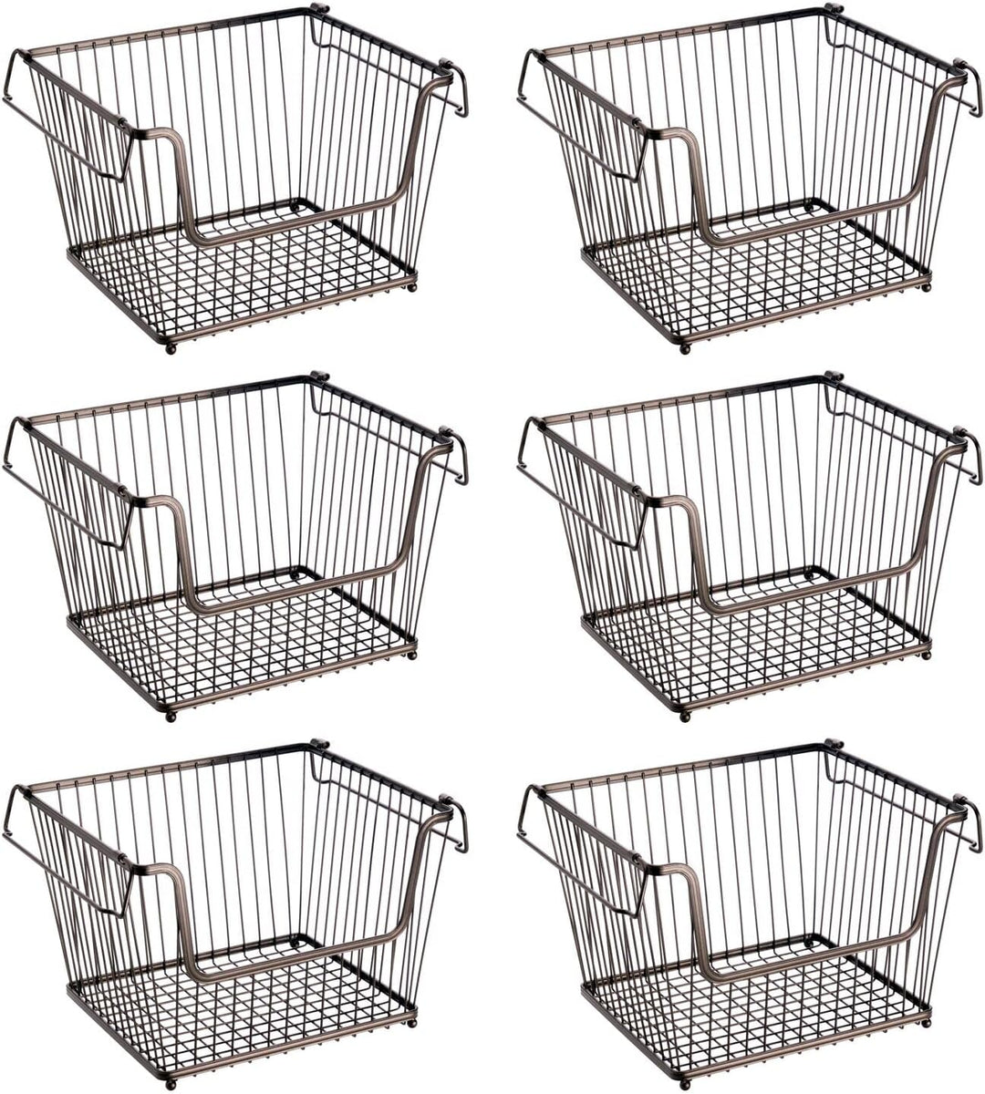 mDesign 6er-Set Allzweckkorb – der stapelbare Aufbewahrungskorb aus Metall – grosser, offener Drahtk