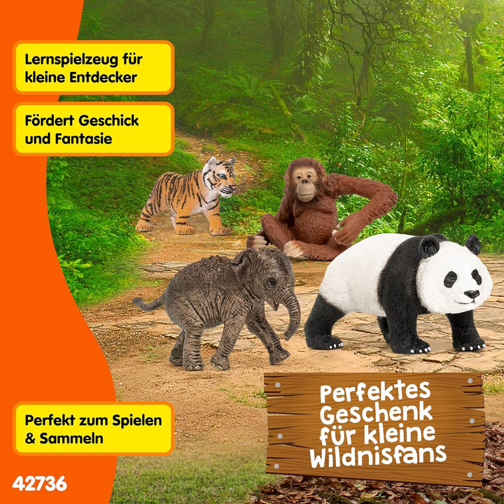 schleich WILD Life | Dschungel Starterset Asien 42736 mit Elefant, Panda, Tiger und AFFE mit bewegli