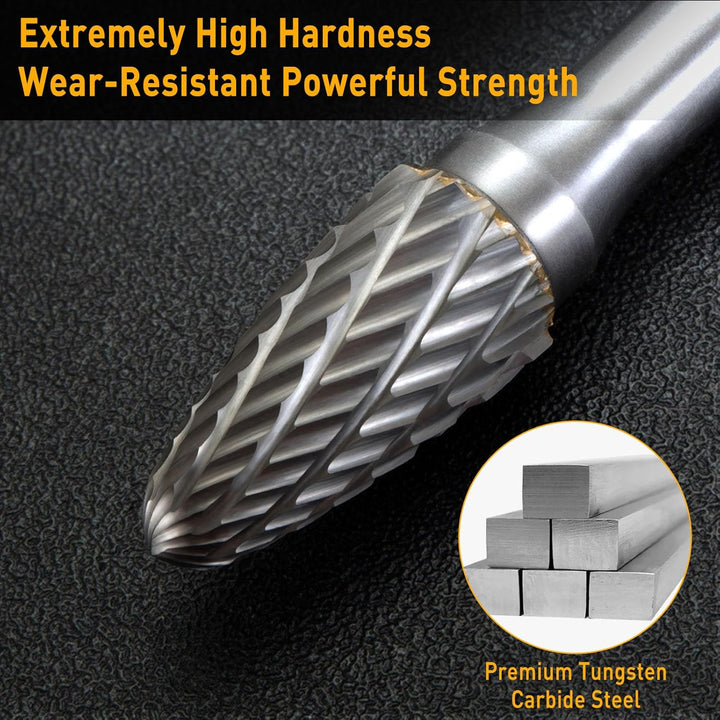 Hartmetall Frässtifte Set, 10 Stück Doppelschnitt mit 6mm Schaft Rotationsfräser Bits Raspel Set für