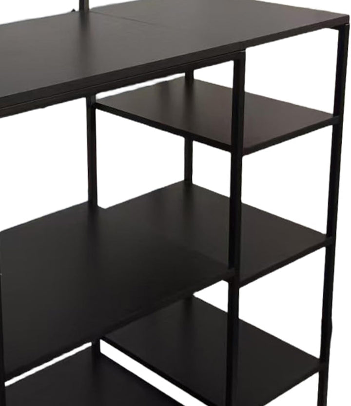 Relaxdays Küchenregal aus schwarzem Metall mit USB-Steckdosen, Halterung für Mikrowelle, 151 x 82 x