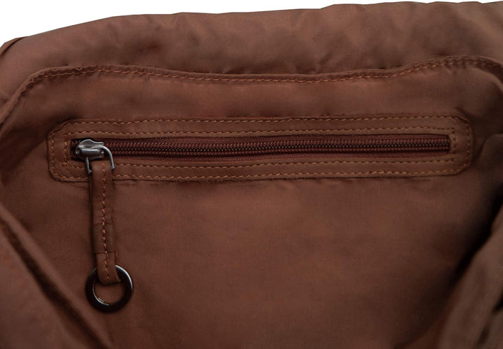 LL BARON of MALTZAHN Damen Schultertaschen FLAKONE brown-Natur Casual-716 aus Leder + Lederpflege