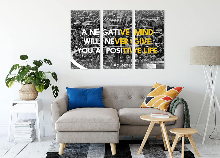 Pixxprint No negative mind Motivatonals Leinwandbild 3 teilig | Grösse: 120x80 cm | Wandbild | Kunst