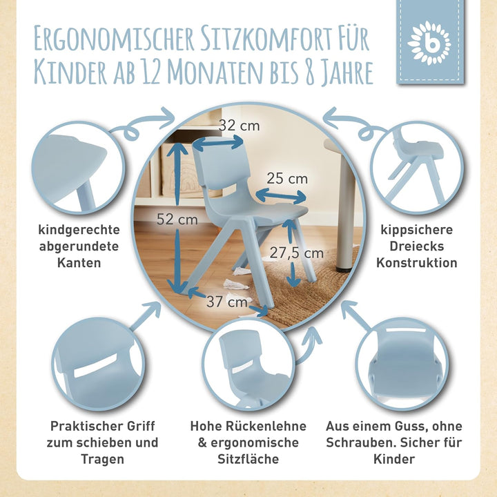 Bieco Kindertisch mit 2 stapelbaren Stühlen | für drinnen und draussen | Basteltisch und Maltisch fü