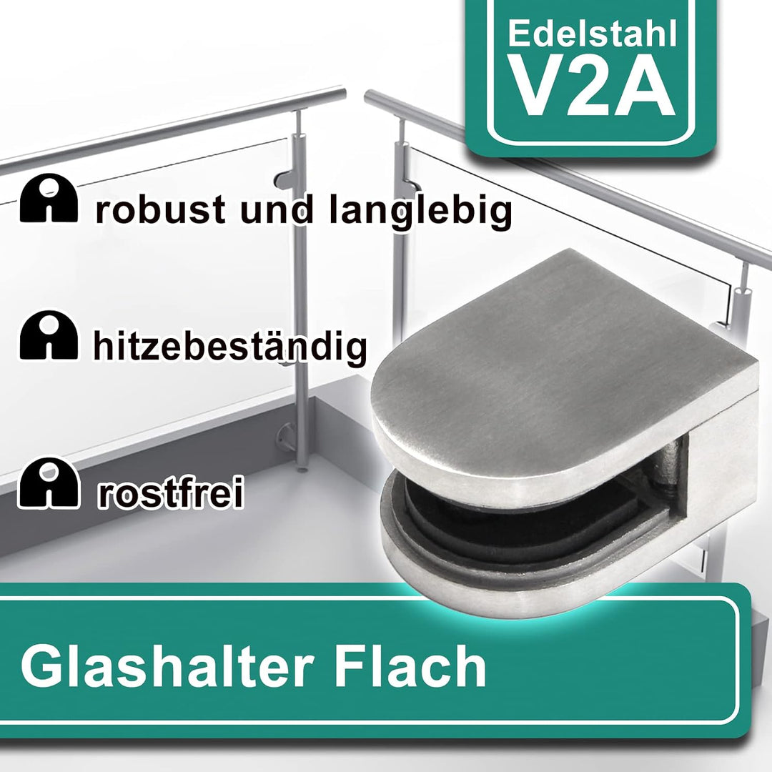 PRIOstahl Glashalter 4 Stk Set Edelstahl Glasklemmen 50 x 40 x 26 mm - Klemmhalter Glasplattenhalter