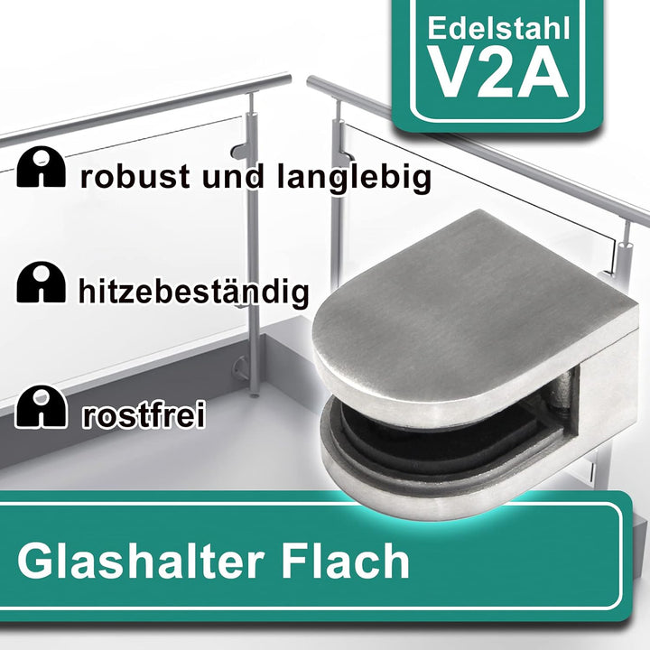 PRIOstahl Glashalter 4 Stück Glasklemmen Klemmhalter Glasplattenhalter 50 x 40 x 26 mm mit Sicherung